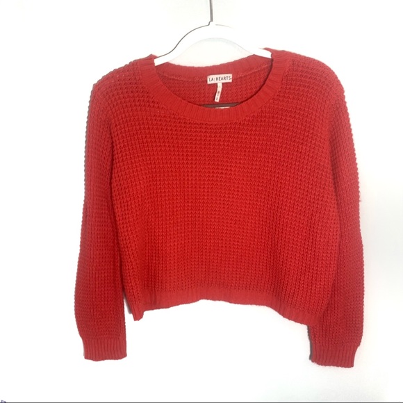 PACSUN LA HEARTS chunky long sleeve crew neck knit sweater pink red size large - Picture 2 of 4